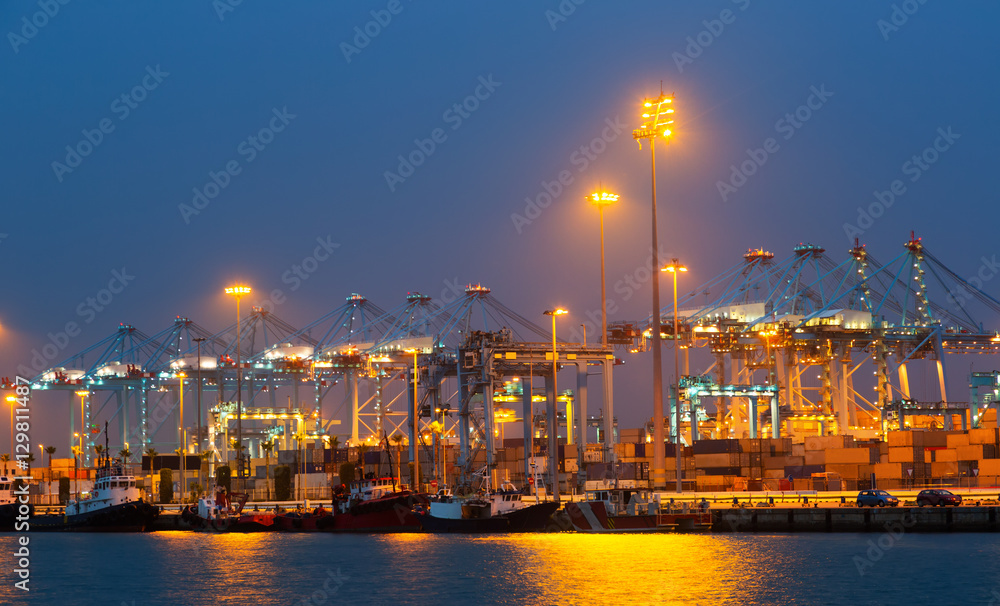 seaport with cranes and containers