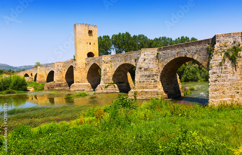  medieval stone bridge over Ebro. Frias  Province of Burgos