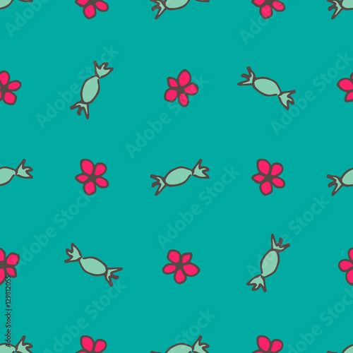 Sweet flowers and candies seamless pattern