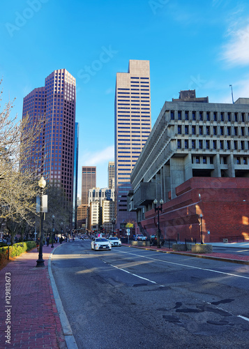 Skyline with Skyscrapers at Congress Street of downtown Boston