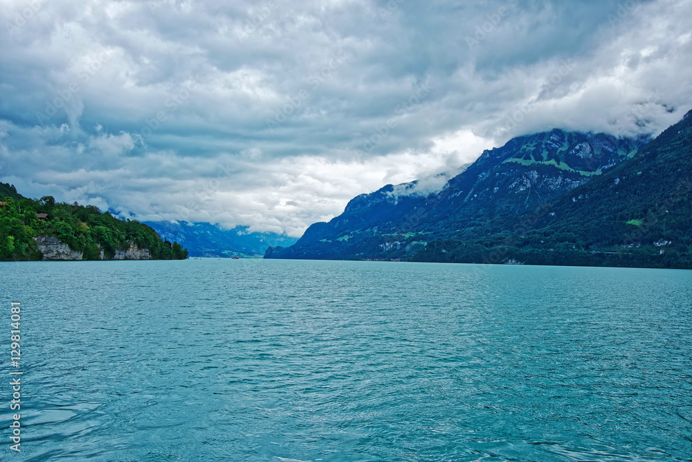 Nature of Lake Brienz and Brienzer Rothorn mountain Bern Switzerland