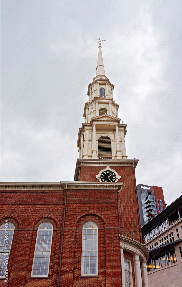 Park Street Church in downtown Boston in USA