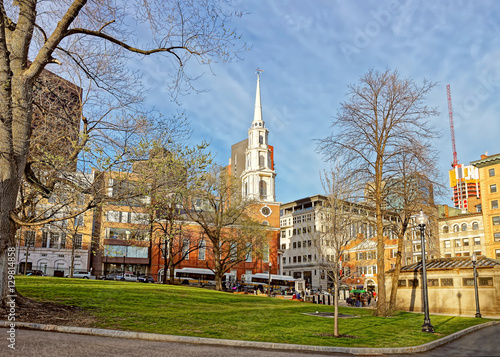 Park Street Church in Boston Common public park USA