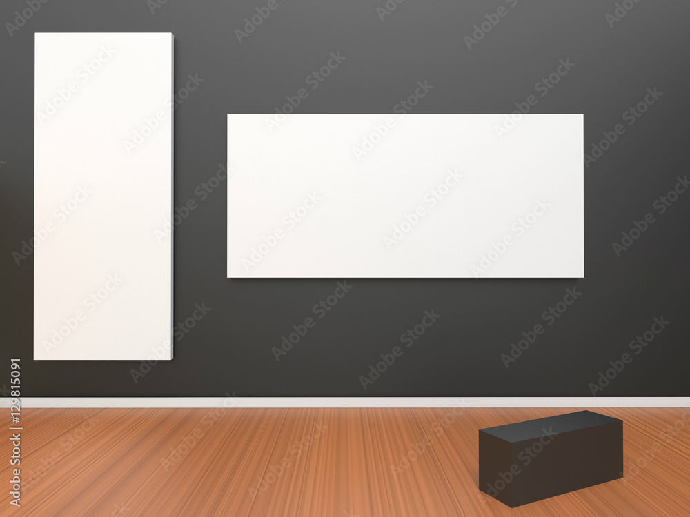 Modern Gallery Exhibition Contemporary Two Picture frame on Black Wall Minimal Style Modern Gallery Exhibition Contemporary Two Picture frame on Black Wall Minimal Style