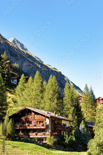 Traditional Swiss chalets at resort city Zermatt © Roman Babakin