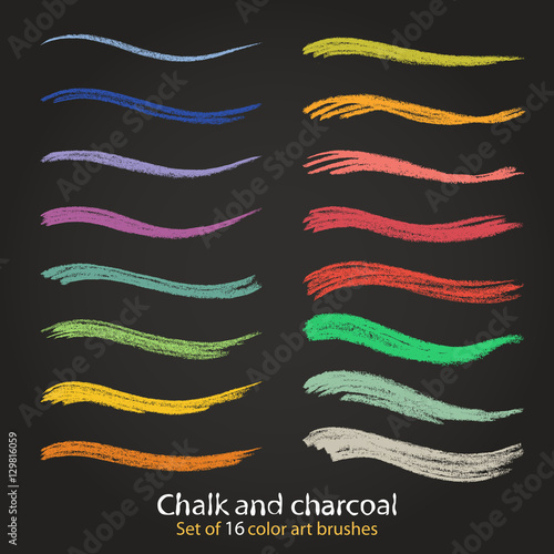Chalk and charcoal. A set of vector brushstrokes. Grunge texture. Brushes are stored in the palette.