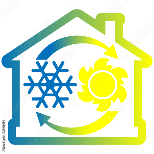 Air condition system colorful icon, house with snowflake, sun and arrows