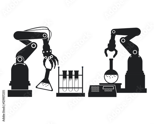 silhouette industrial robotic arm chemical test tube laboratory vector illustration eps 10