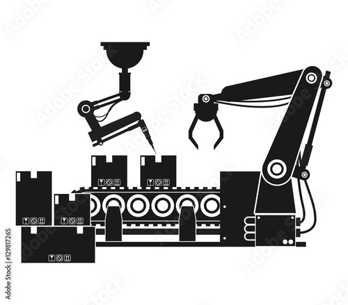 silhouette packing box automated robotic production line vector illustration eps 10