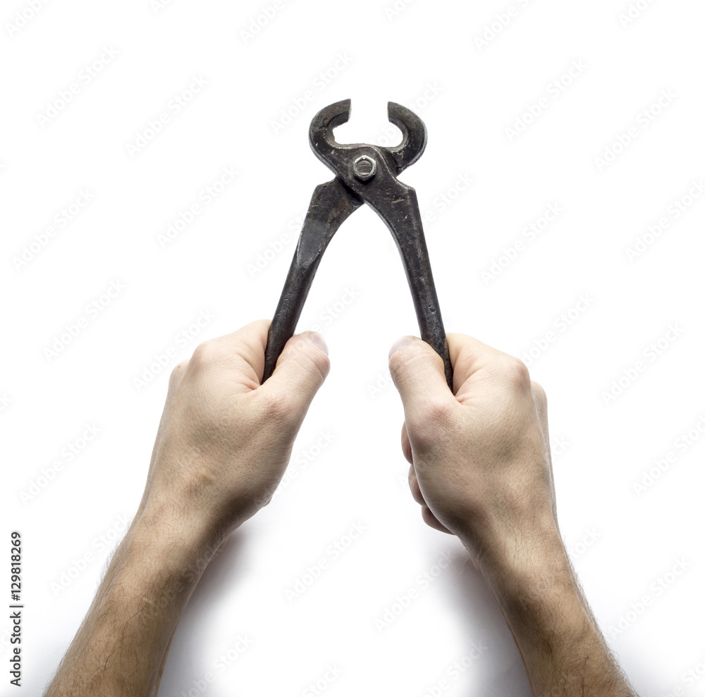 Old black tongs isolated on white background Old black tongs isolated on white background