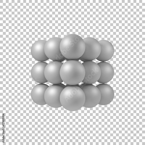 White abstract array with pearl spheres, balls, atom, molecule grid with realistic shadow and transparent background for logo, design concepts, web and prints. 3D render design. Vector illustration.