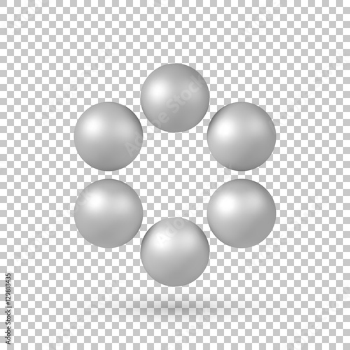 White abstract array with pearl spheres, atom, molecule grid with realistic shadow and transparent background for logo, design concepts, web and prints. 3D render design. Vector illustration.