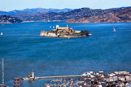 Fisherman's Wharf Alcatraz Island Sail Boats San Francisco Calif