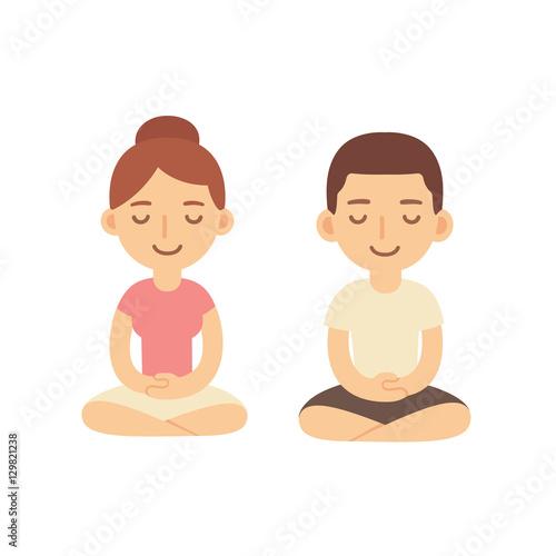 Cartoon meditating couple