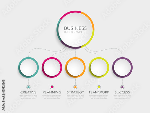 Abstract 3D infographic template with a five steps for success. Business circle template with options for brochure, diagram, workflow, timeline, web design. Vector EPS 10