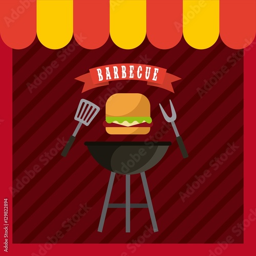 barbecue grill with hamburger icon over red background. colorful design. vector illustration