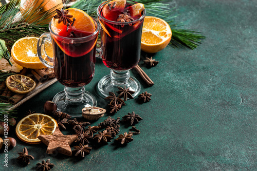 Mulled wine ingredients Hot red punch fruits spices Christmas d