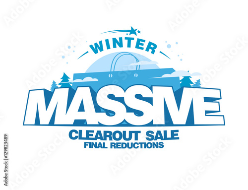 Massive winter clearout sale design with big shopping bag