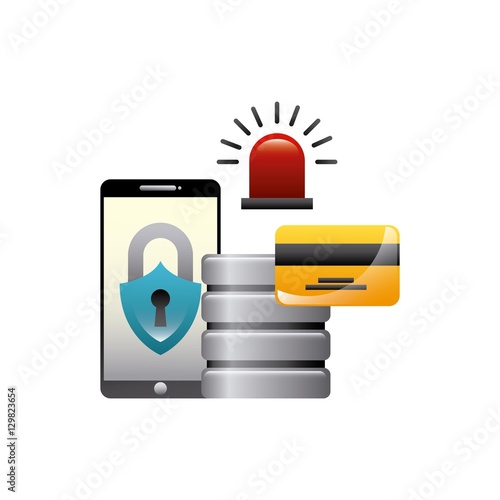data center storage with smartphone and money card icon over white background. colorful design. vector illustration