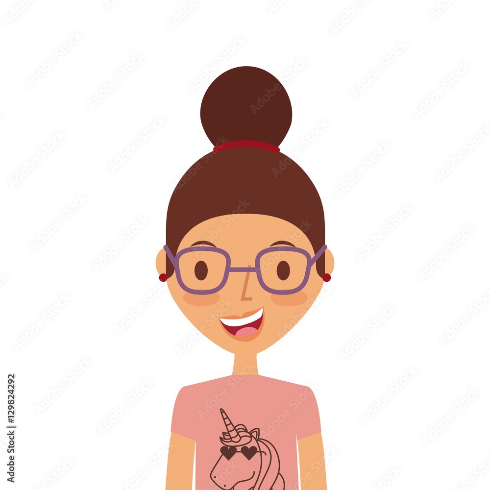 cartoon young girl smiling and wearing casual clothes over white background. colorful design. vector illustration cartoon young girl smiling and wearing casual clothes over white background. colorful design. vector illustration