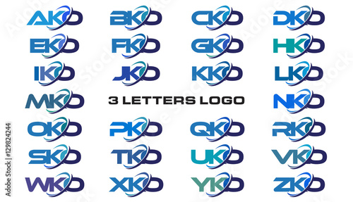 3 letters modern generic swoosh logo AKO, BKO, CKO, DKO, EKO, FKO, GKO, HKO, IKO, JKO, KKO, LKO, MKO, NKO, OKO, PKO, QKO, RKO, SKO, TKO, UKO, VOK, WKO, XKO, YKO, ZKO photo