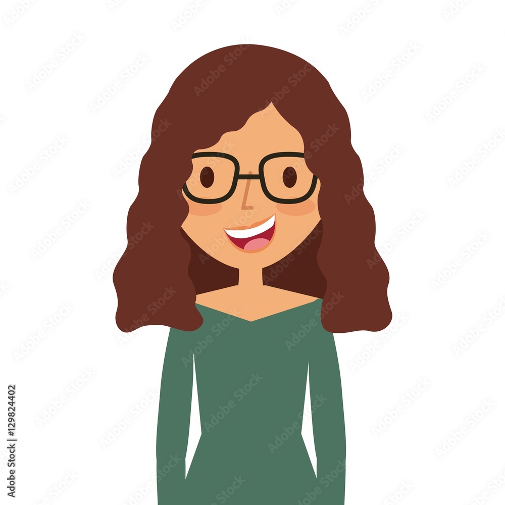cartoon young girl smiling and wearing casual clothes over white background. colorful design. vector illustration