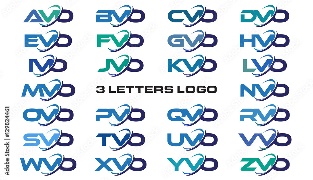 3 letters modern generic swoosh logo AVO, BVO, CVO, DVO, EVO, FVO, GVO, HVO, IVO, JVO, KVO, LVO, MVO, NVO, OVO, PVO, QVO, RVO, SVO, TVO, UVO, VVO, WVO, XVO, YVO, ZVO