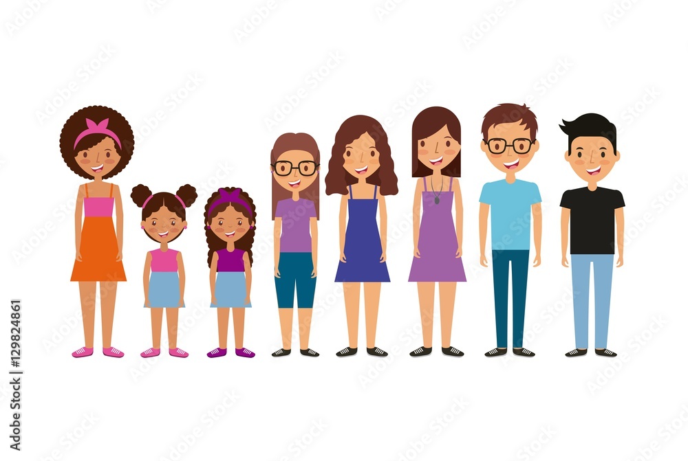 Obraz premium cartoon young people smiling over white background. colorful design. vector illustration