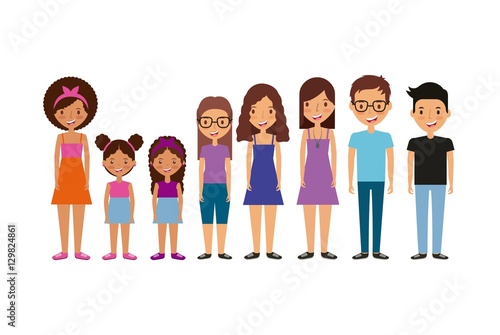 cartoon young people smiling over white background. colorful design. vector illustration