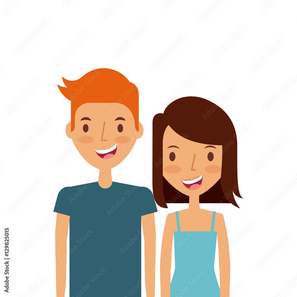 cartoon young couple smiling and wearing casual clothes over white background. colorful design. vector illustration cartoon young couple smiling and wearing casual clothes over white background. colorful design. vector illustration