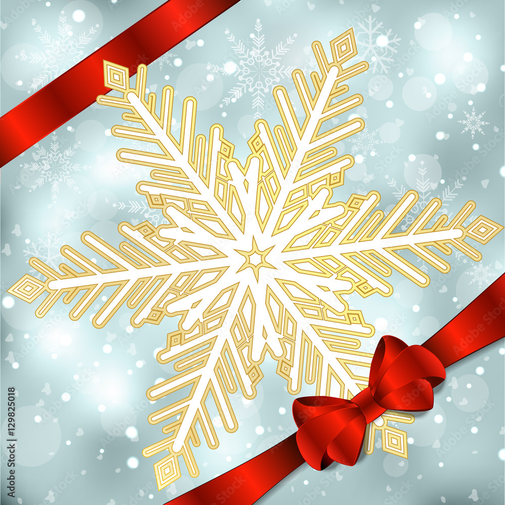 Elegant Christmas background with red bow and snowflakes. Vector Stock