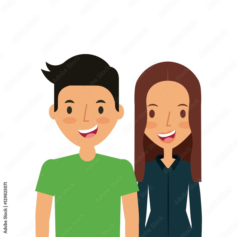 cartoon young couple smiling and wearing casual clothes over white background. colorful design. vector illustration cartoon young couple smiling and wearing casual clothes over white background. colorful design. vector illustration
