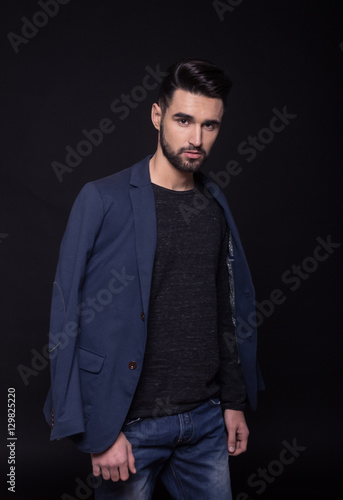 man fashion model, casual clothes, suit. Black background, studi © HD92