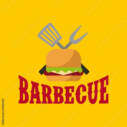 hamburger with utensils crossed over yellow background. colorful design. vector illustration