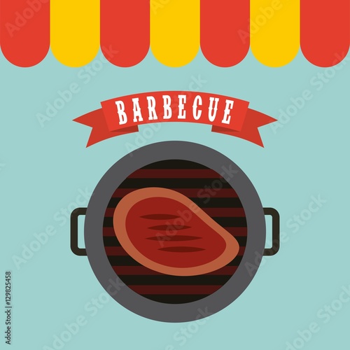 barbecue grill with steak of meat icon over blue background. colorful design. vector illustration