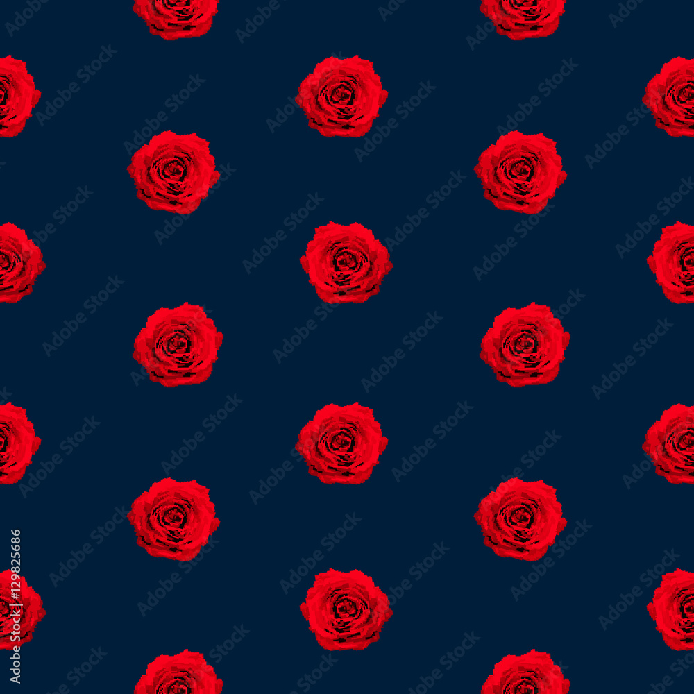 8 bit red rose pattern on dark blue 8 bit red rose pattern on dark blue