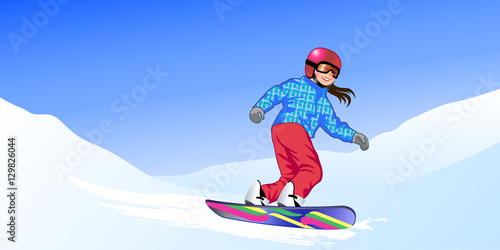 snowboarder's girl's descends the hill