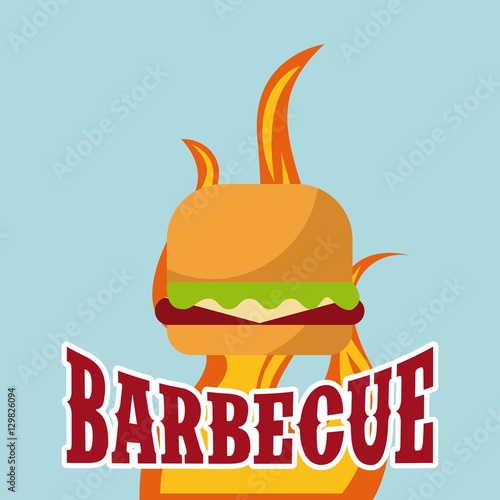 fire flames with hamburger icon over blue background. barbecue grill concept. colorful design. vector illustration