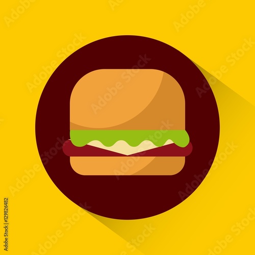 hamburger icon over brown circle and yellow background. colorful design. vector illustration