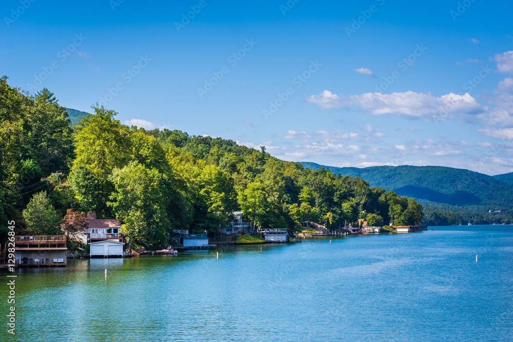 View of Lake Lure and distant mountain ranges, in Lake Lure, Nor