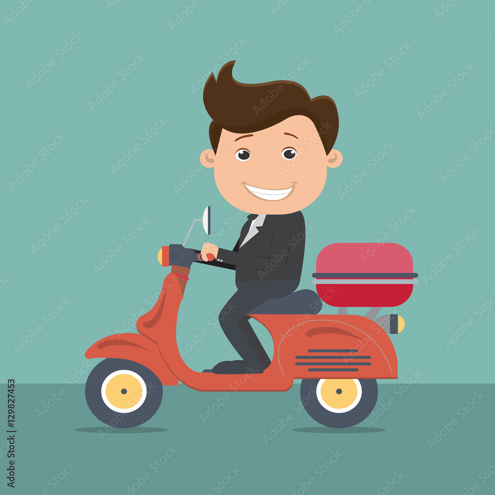 Business Man Ride Motorcycle Scooter - vector illustration