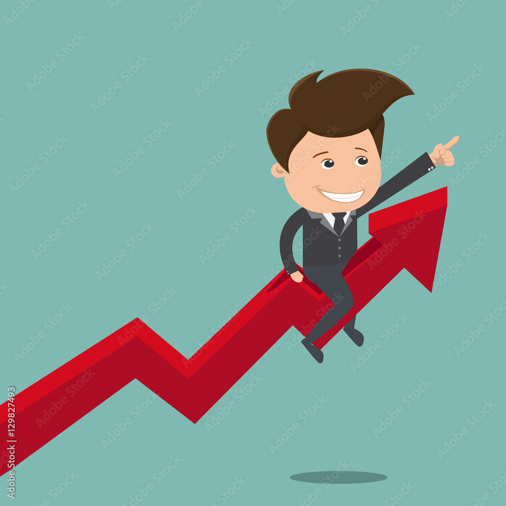 Businessman sitting on the chart growing chart , Business concept - vector illustration Businessman sitting on the chart growing chart , Business concept - vector illustration