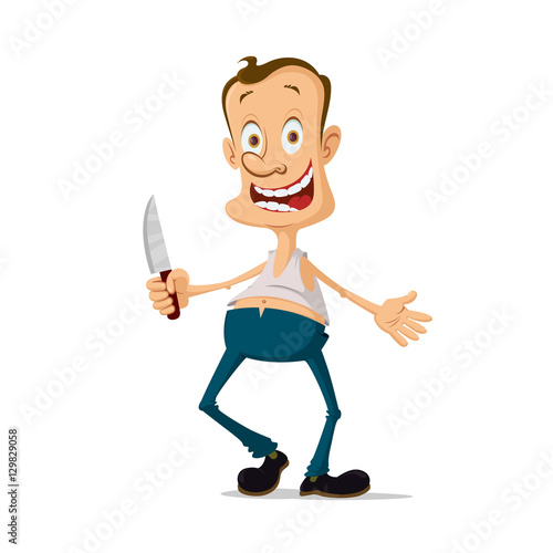 horror maniac murderer with knife cartoon character