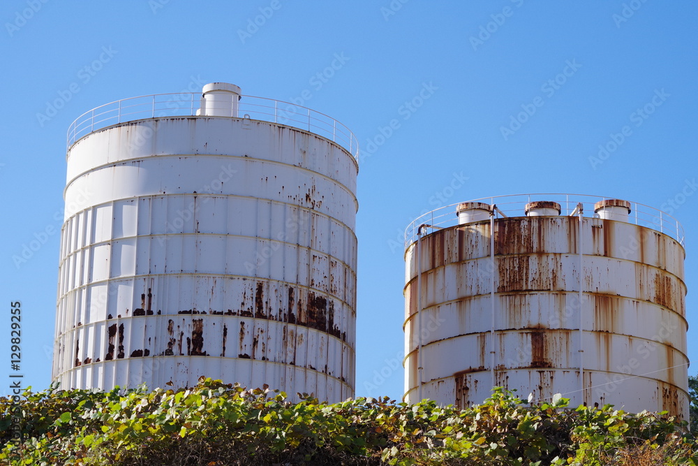 Under the blue sky of cement tank