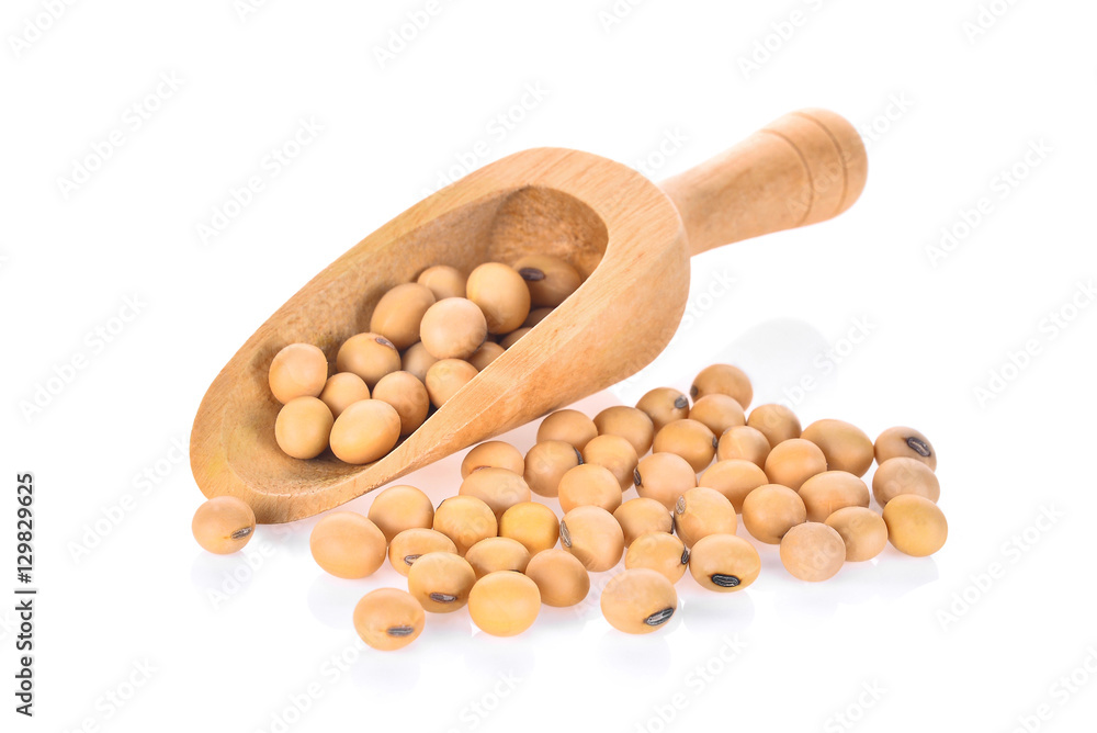 soybean in wooden scoop isolated on white background soybean in wooden scoop isolated on white background