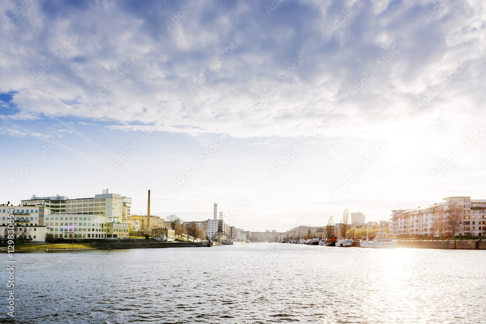 Sweden, Sodermanland, Stockholm, Clouds over river and Hammarby Sjostad district Sweden, Sodermanland, Stockholm, Clouds over river and Hammarby Sjostad district