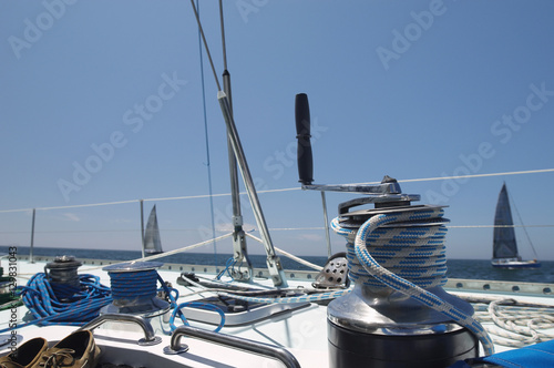 Closeup of winch on the yacht
