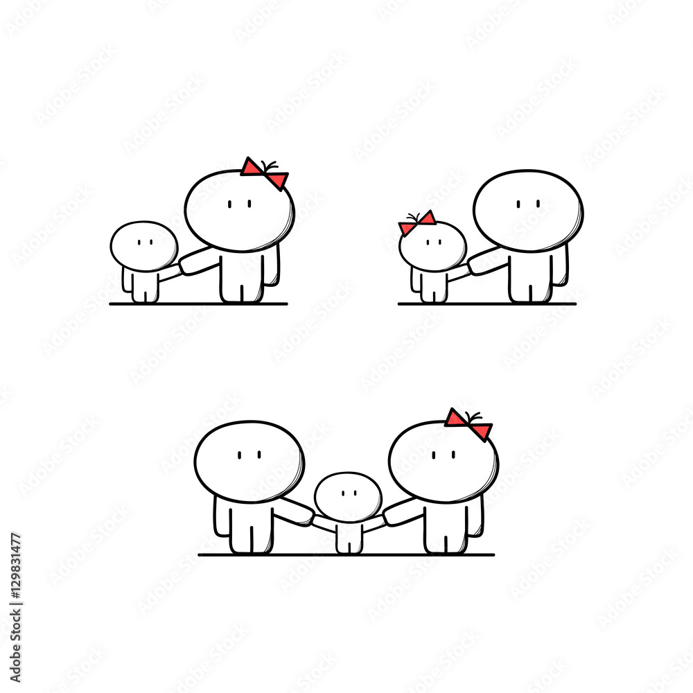 Cute single mother and father with a child, full family with a kid.  Parents, mom and dad with boy and girl - cartoon vector illustration. Stock  Vector | Adobe Stock