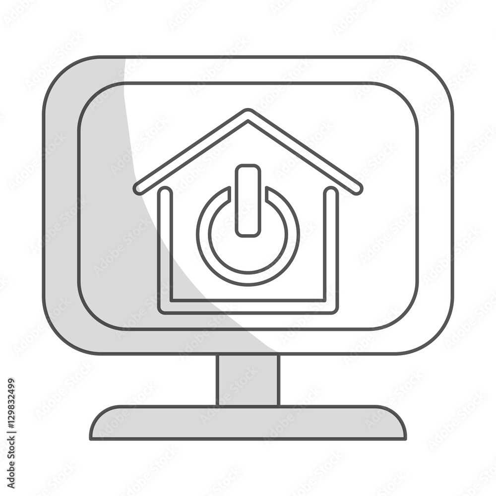 monitor with house with power button icon over white background. vector illustration monitor with house with power button icon over white background. vector illustration