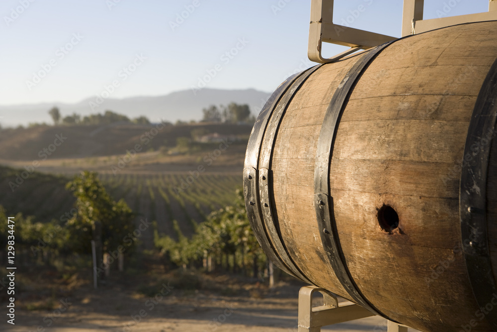 Cropped image of wooden wine barrel on stand Cropped image of wooden wine barrel on stand